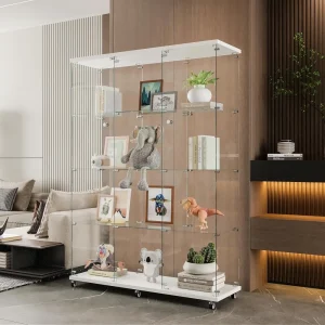 Glass Display Cabinet with 4 Shelves – Modern Floor-Standing Trophy Showcase & Curio Bookshelf