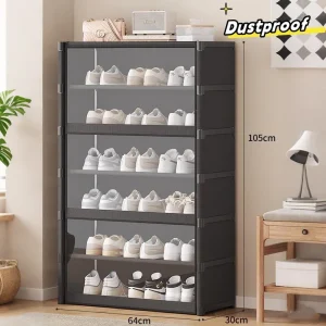Large Dustproof Shoe Storage Cabinet with Clear Magnetic Doors – Stackable Plastic Organizer for Sneakers, Boots & Accessories