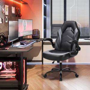 JHK Ergonomic Gaming & Office Chair – Adjustable PU Leather Racing Style Desk Chair with Flip-Up Armrests & Rocking Mode