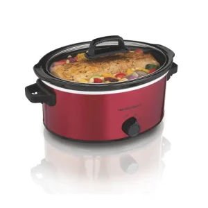 Hamilton Beach 6-Quart Slow Cooker – Large Capacity Crock Pot with Dishwasher-Safe Removable Stoneware & Keep Warm Function, Red