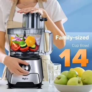 MAGICCOS 14-Cup Food Processor with XL Bowl, Storage Drawer & French Fry Cutter – 7 Speeds, Large Chute, Slicing, Shredding, Chopping & Dough
